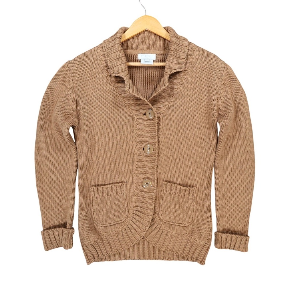 FDJ French Dressing Cardigan Sweater Womens Small Brown Cotton Shawl Collar Knit